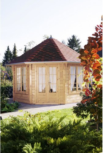 WOLFF Holzpavillon »Roma 4.0«, achteckig, achteckig, BxT: 400 x 400 cm, inkl. Dacheindeckung - beige