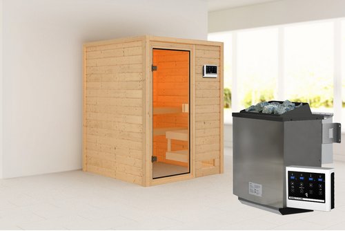 KARIBU Sauna »Turgel«, BxTxH: 145 x 145 x 187 cm, 9 kW Ofen, für 2 Personen - braun