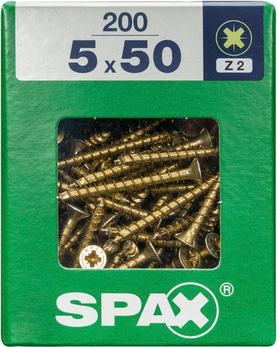 SPAX Universalschraube, PZ2, Stahl, 200 Stück, 5 x 50 mm - goldfarben