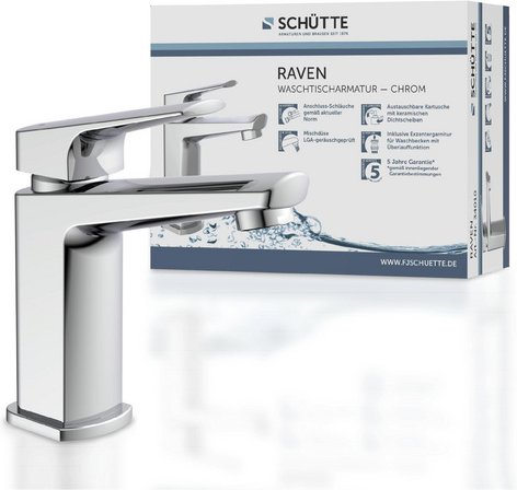 Thumbnail - SCHÜTTE Waschtischarmatur »RAVEN«, Messing, glänzend, ½", inkl. Ablaufgarnitur - silberfarben