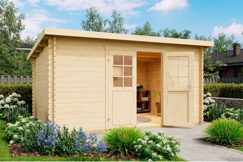 Mr. GARDENER Blockbohlenhaus »Malta 4«, Holz, BxHxT: 416 x 217 x 292 cm (Außenmaße inkl. Dachüberstand) - beige