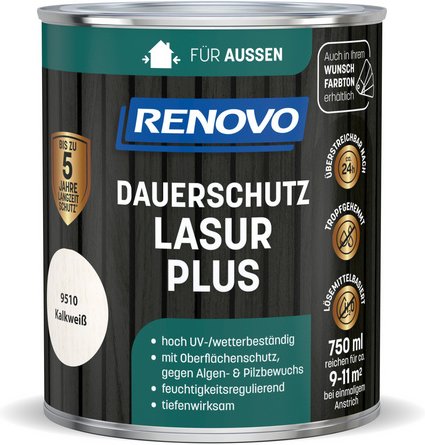 RENOVO Dauerschutzlasur »PLUS«, lmh 750ml kalkweiss 9510