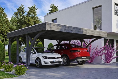 SKANHOLZ Carport »Friesland Set 8«, BxT: 557 x 555 cm, Firsthöhe: 254 cm, lasiert - grau