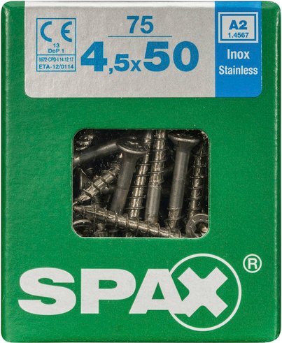 SPAX Edelstahlschraube, T-STAR plus, 75 Stk., 4,5 x 50 mm - silberfarben