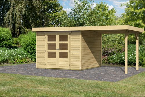 KARIBU Gartenhaus »Kandern 1«, Holz, BxHxT: 462 x 211 x 217 cm (Außenmaße inkl. Dachüberstand) - beige