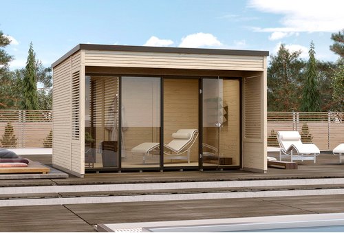 WEKA Gartenhaus »Cubilis 2.0 Gr.1«, Holz, BxHxT: 388 x 249 x 380 cm (Außenmaße inkl. Dachüberstand) - beige