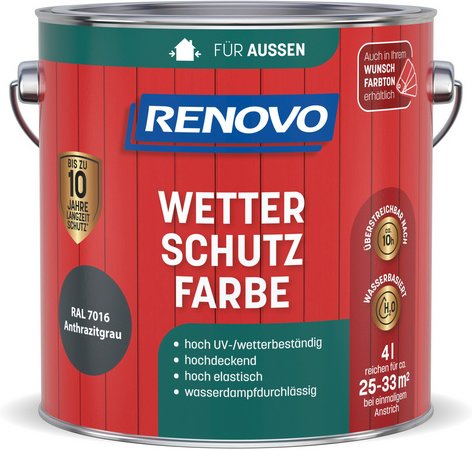 Thumbnail - RENOVO Wetterschutzfarbe, wb 4,0L anthrazit RAL 7016 - grau