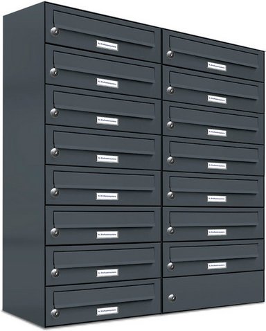 AL BRIEFKASTENSYSTEME Briefkasten, Parteien: 15, Aufputzmontage, BxHxT: 153,475 x 92,0 x 27,5 cm - grau