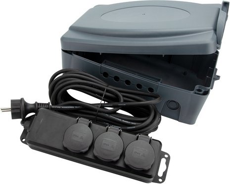 CASAYA Kabelbox, 5 Kabeldurchführungen, 8 m Zuleitungslänge, inkl. 3-fach Steckdose - schwarz