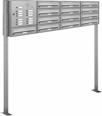 AL BRIEFKASTENSYSTEME Briefkasten, Parteien: 13, Freistehend, BxHxT: 161,2 x 150 x 27,5 cm - silberfarben