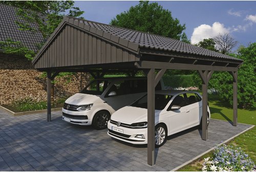 SKANHOLZ Carport »Fichtelberg«, BxT: 618 x 566 cm, Firsthöhe: 362 cm, lasiert - grau
