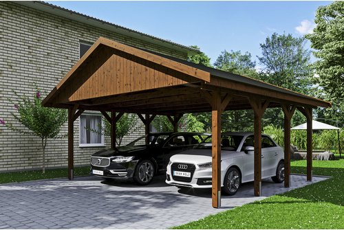 SKANHOLZ Carport »Wallgau«, BxT: 620 x 600 cm, Firsthöhe: 354 cm, lasiert - braun