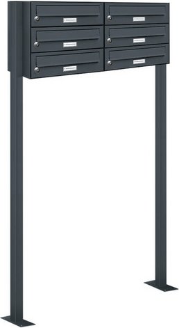 AL BRIEFKASTENSYSTEME Briefkasten, Parteien: 6, Freistehend, BxHxT: 84,6 x 150 x 27,5 cm - grau