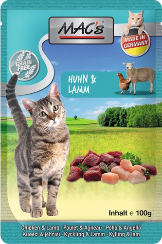 MAC'S Katzen-Nassfutter, Huhn/Lamm, 12 x 100 g