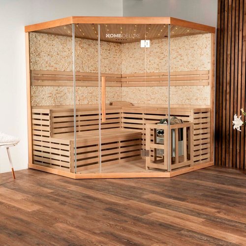 HOME DELUXE Sauna »Skyline XL BIG Kunststeinwand«, inkl. 8 kW Saunaofen mit integrierter Steuerung, für 6 Personen - be...