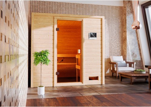 KARIBU Sauna »Pirita«, BxTxH: 196 x 169 x 187 cm, ohne Ofen, für 3 Personen - beige
