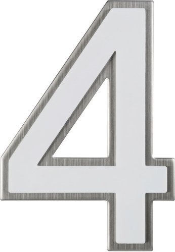 ALPERTEC Hausnummer, 4, Weiß, Kunststoff | Edelstahl, 11,7 x 17 x 1,8 cm, nachtleuchtend - weiss