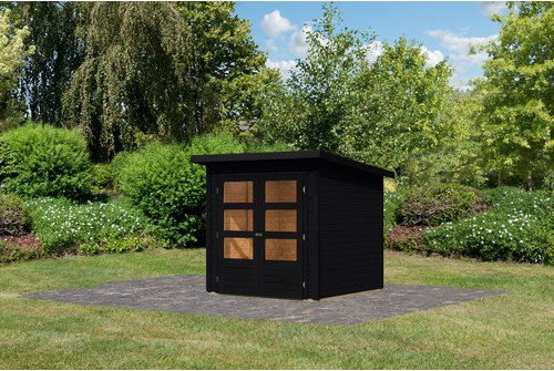 KARIBU Gartenhaus »Stockach 2«, BxHxT: 216 x 197 x 182 cm (Außenmaße inkl. Dachüberstand), Wandstärke 19 mm - schwarz