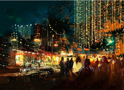 Queence Leinwandbild, BxH: 60 x 40 cm - blau | schwarz | gelb