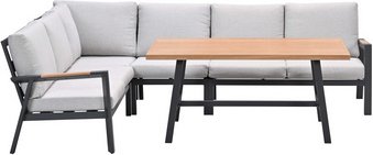 GARDEN IMPRESSIONS Lounge-Gartenmöbel »Elati Dining Eckset«, 5-tlg, Aluminium, carbon black/valley sand/light teaklook -...