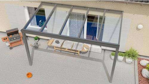 GARDENDREAMS Terrassenüberdachung »Legend«, BxT: 400 x 350 cm, grau / RAL9007, Glasdach