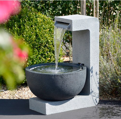 DOBAR Gartenbrunnen, mit runder Schale, BxHxL: 44 x 65 x 52 cm, Polyresin - grau