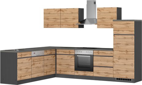 HELD MÖBEL Winkelküche »Tampa«, Gesamtbreite: 300 cm, Arbeitsplatte mit Melaminharz-Beschichtung - braun