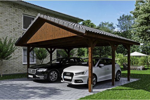 SKANHOLZ Carport »Wallgau«, BxT: 620 x 500 cm, Firsthöhe: 354 cm, lasiert - braun