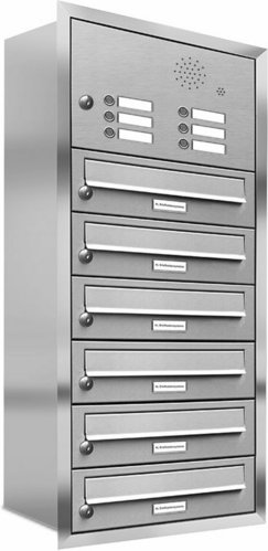 AL BRIEFKASTENSYSTEME Briefkasten, Parteien: 6, Unterputzmontage, BxHxT: 42,5 x 96 x 27,5 cm - silberfarben