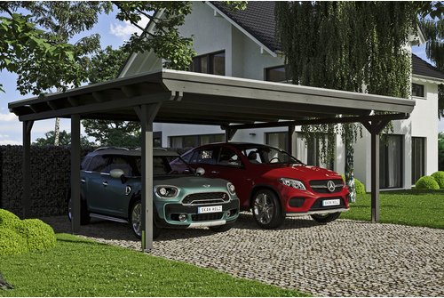 SKANHOLZ Carport »Emsland«, BxT: 613 x 604 cm, Firsthöhe: 248 cm, farbbehandelt - grau