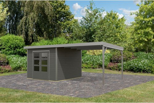 KARIBU Gartenhaus »Haby 6 B«, BxHxT: 612 x 218,5 x 270 cm (Außenmaße inkl. Dachüberstand), Wandstärke 28 mm - grau