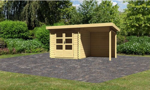 KARIBU Gartenhaus »Bastrup«, Holz, BxHxT: 419 x 217 x 237 cm (Außenmaße inkl. Dachüberstand) - beige