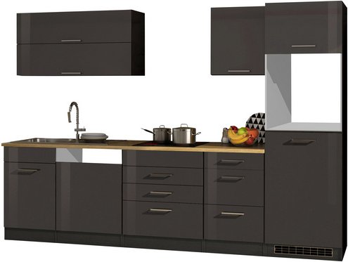 HELD MÖBEL Küchenzeile »Mailand«, ohne E-Geräte, Gesamtbreite: 300cm - grau