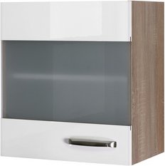 Flex-Well Glas-Hängeschrank »Valero«, Hochglanz Weiß/Sonoma Eiche, weiß, melaminbeschichtete Spanplatte - weiss