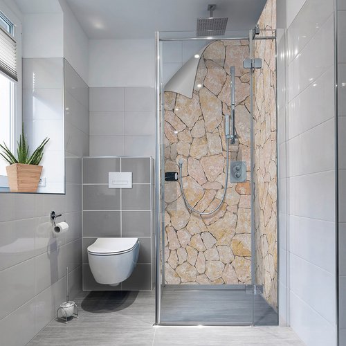 mySPOTTI Duschrückwand-Panel, fresh, Steinoptik, 255x100 cm - beige