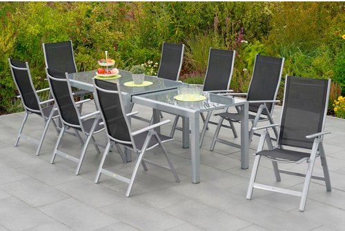 MERXX Gartenmöbelset »Carrara«, 9-tlg., klappbar, Aluminium/Textil - schwarz | silberfarben