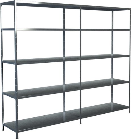 SCHULTE REGALWELT Grundregal mit Anbauregal, Metall, verzinkt, 10 Fachböden - silberfarben