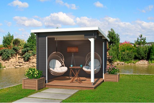 LASITA MAJA Gartenhaus »Buffalo«, BxHxT: 315 x 245,1 x 323,9 cm (Außenmaße inkl. Dachüberstand), Holz - grau