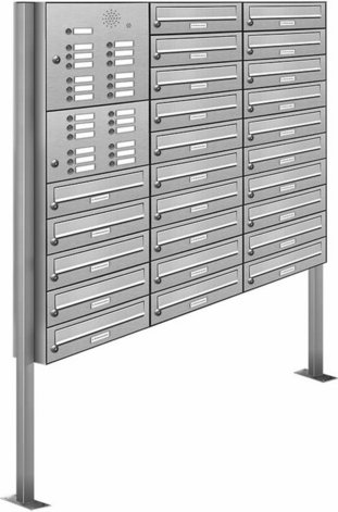 AL BRIEFKASTENSYSTEME Briefkasten, Parteien: 25, Freistehend, BxHxT: 122,9 x 170 x 27,5 cm - silberfarben