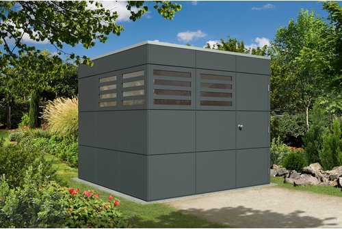 SKANHOLZ Gartenhaus »Brisbane 3«, Holz, BxHxT: 253 x 223 x 253 cm (Außenmaße inkl. Dachüberstand) - grau