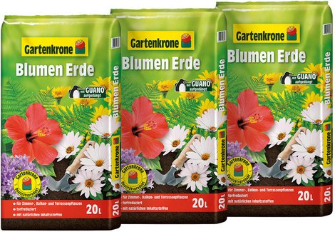 Gartenkrone Blumenerde, 3 x 20L, Karton - braun