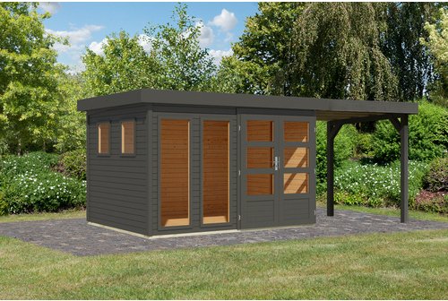KARIBU Gartenhaus »Lahar 5«, BxHxT: 556 x 211 x 242 cm (Außenmaße inkl. Dachüberstand), Wandstärke 19 mm - grau