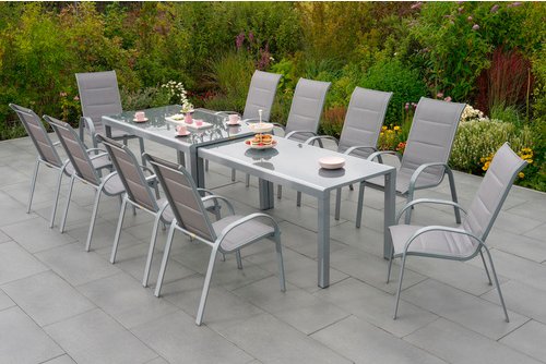 MERXX Gartenmöbelset »Amalfi«, 11-tlg., stapelbar/verlängerbar, Aluminum/Textil - braun