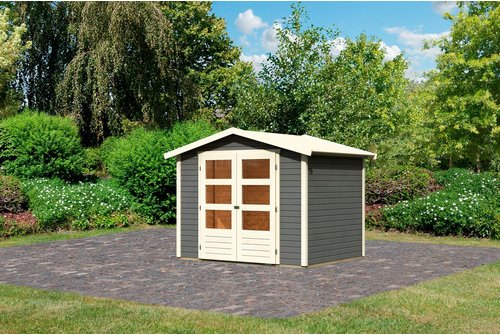 KARIBU Gartenhaus »Amberg 3«, Holz, BxHxT: 246 x 209 x 186 cm (Außenmaße inkl. Dachüberstand) - grau