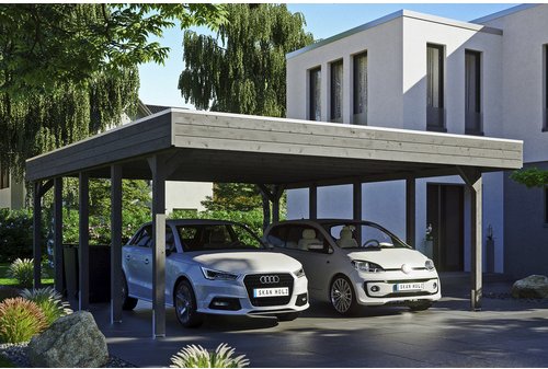 SKANHOLZ Carport »Friesland«, BxT: 557 x 708 cm, Firsthöhe: 254 cm, lasiert - grau
