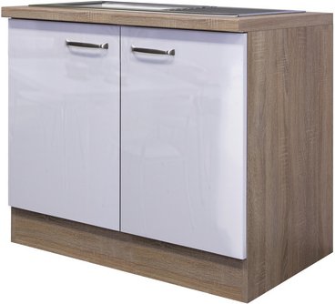 Flex-Well Spülenunterschrank »Valero«, Sonoma Eichefarben / weiß Hochglanz - weiss