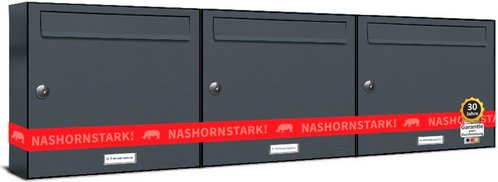 AL BRIEFKASTENSYSTEME Briefkasten, Parteien: 3, Aufputzmontage, BxHxT: 115,9 x 34,5 x 11,6 cm - grau