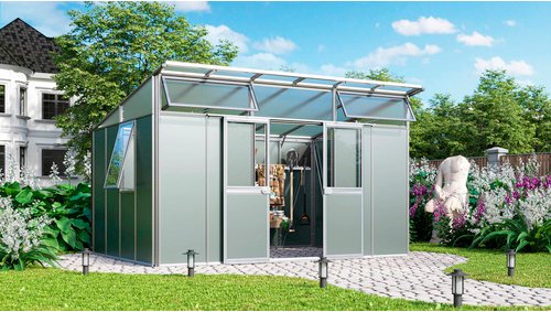 VITAVIA Gerätehaus »Kosmos«, Metall, BxHxT: 392,8 x 242,3 x 295 cm (Außenmaße inkl. Dachüberstand) - silberfarben