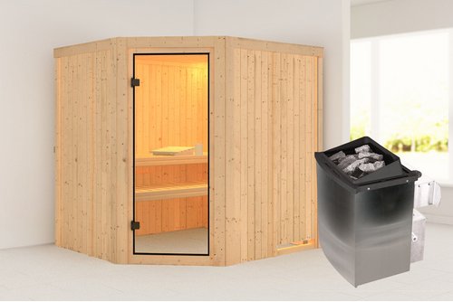 KARIBU Sauna »Suurupi«, BxTxH: 196 x 178 x 198 cm, 9 kW Ofen mit interne Steuerung , für 3 Personen - beige