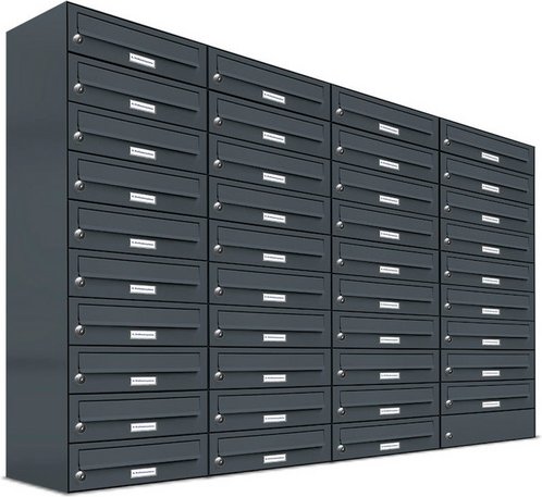 AL BRIEFKASTENSYSTEME Briefkasten, Parteien: 39, Aufputzmontage, BxHxT: 153,501 x 115,0 x 27,5 cm - grau